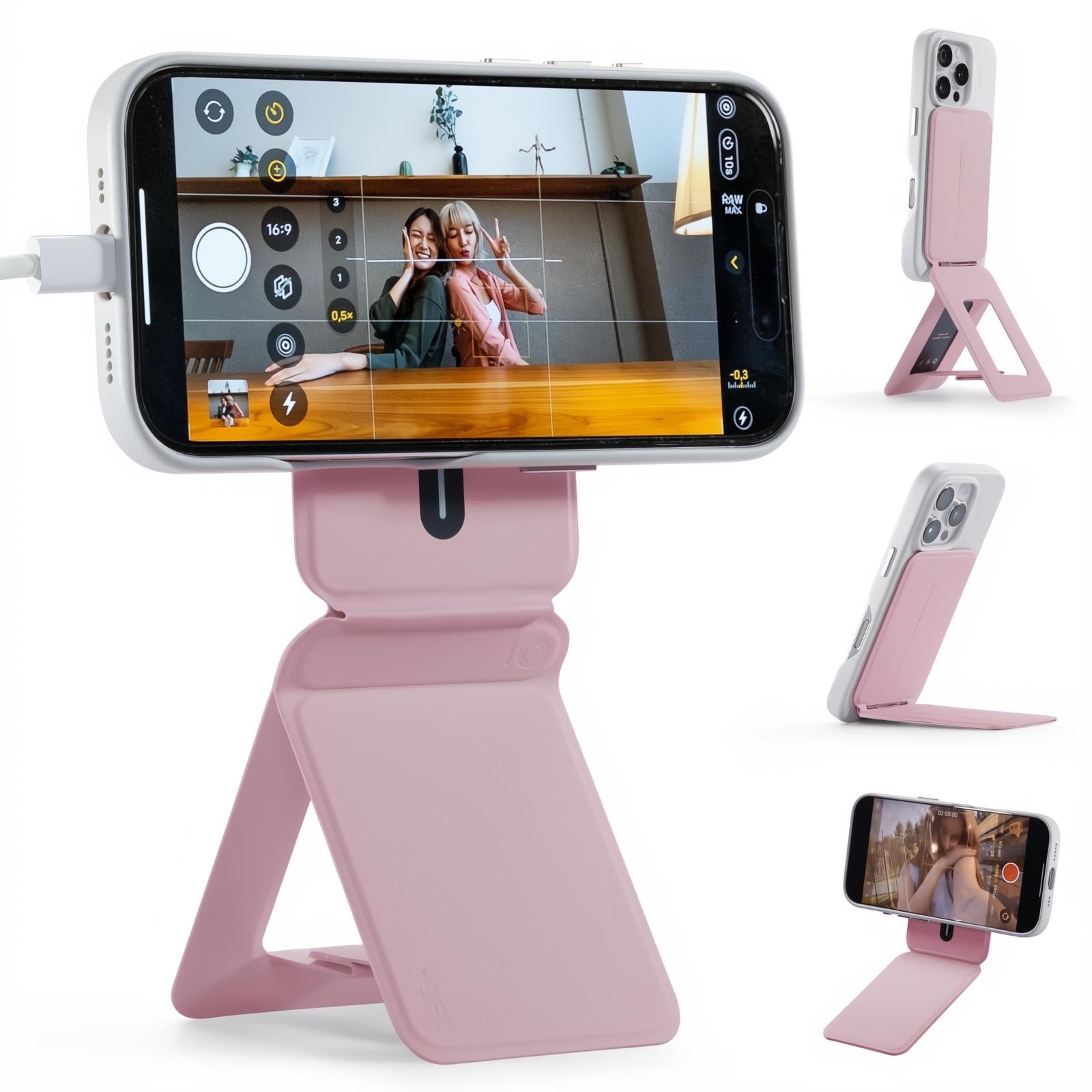 MOFT Phone Tripod Stand Selfie Stick for iPhone, Multi-Angles iPhone Stand, Lightweight & Portable Phone Holder, Strong Magnets, MOVAS Vegan Leather, Travel Essentials, Jet Black (Without Card Slot)